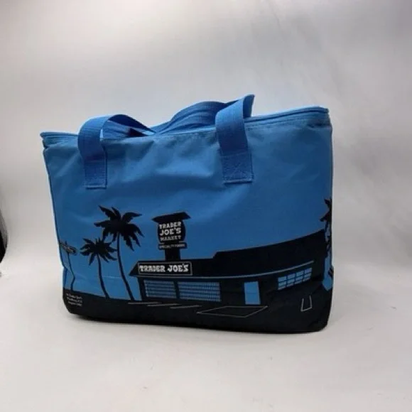 NWT TRADER JOE’S Blue Insulated Tote Bag w/Sturdy Handles and Zipper Top - Picture 7 of 11